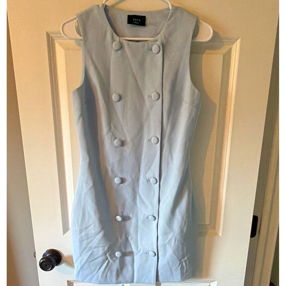 NWOT VICI Light Blue Double Breasted Sleeveless Blazer Mini Dress Womens small